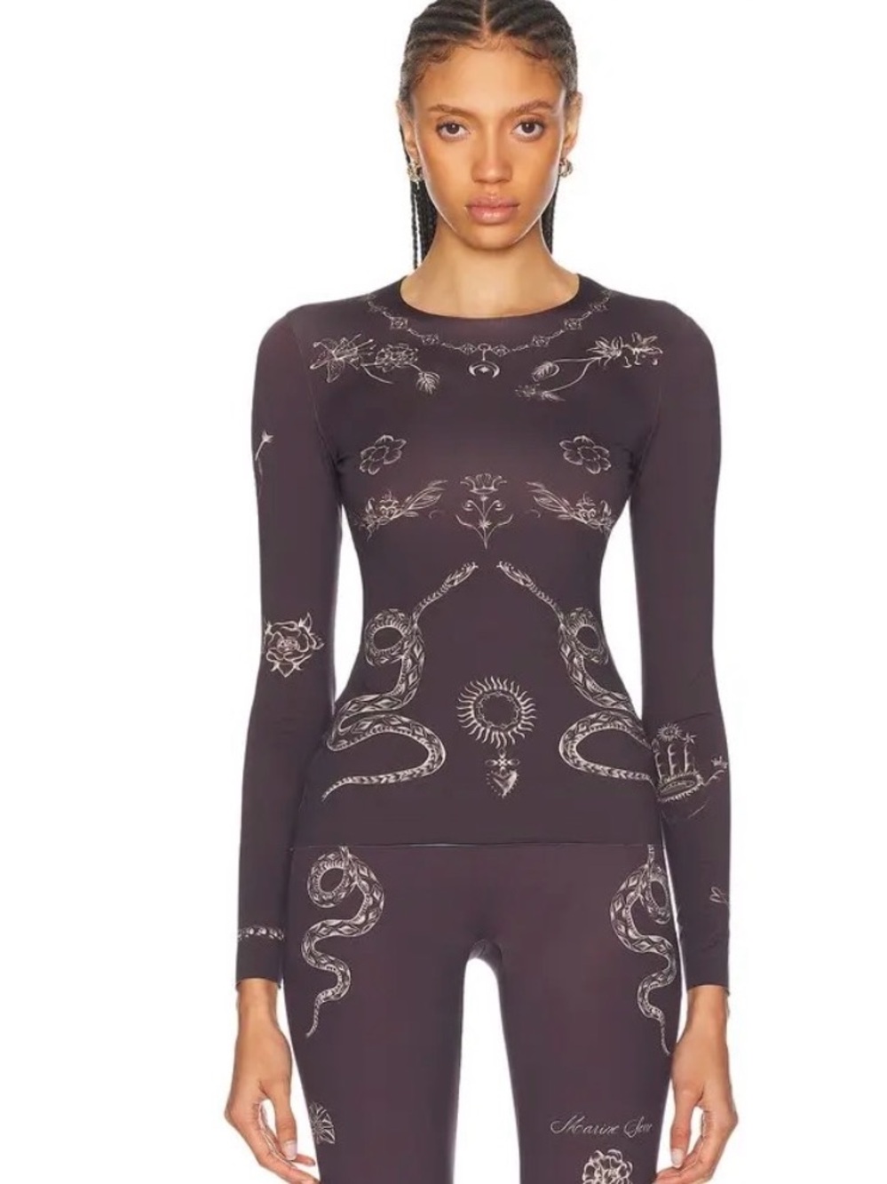 NWT Marine Serre Tattoo Printed Jersey Second Skin Crew Neck Top